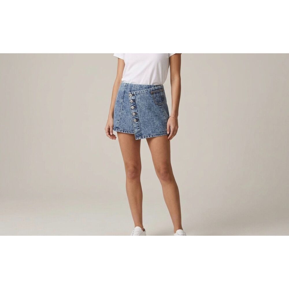 Re/Done Originals Denim Wrap Mini Skirt Size 24 Asymmetrical Vintage Inspired